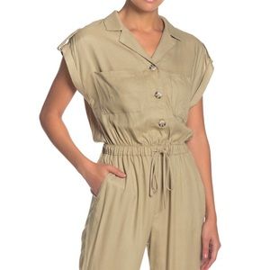Abound Short Sleeve Button Front Twill Jumpsuit